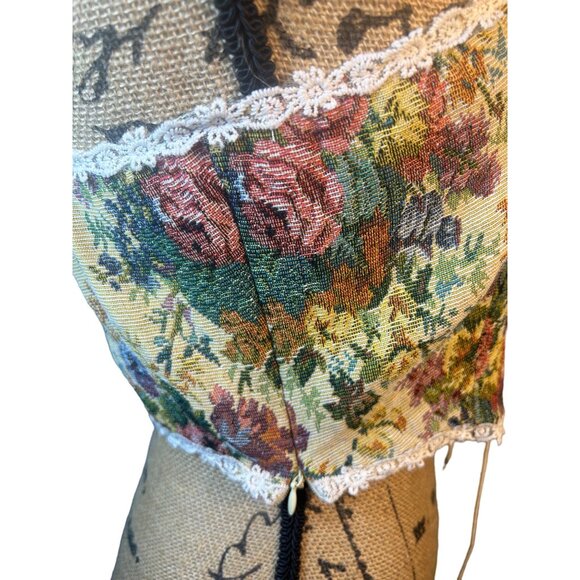 Cider Corset Crop Top Womens M Floral Cottagecore Tapestry Lace Up Festival - Picture 6 of 9